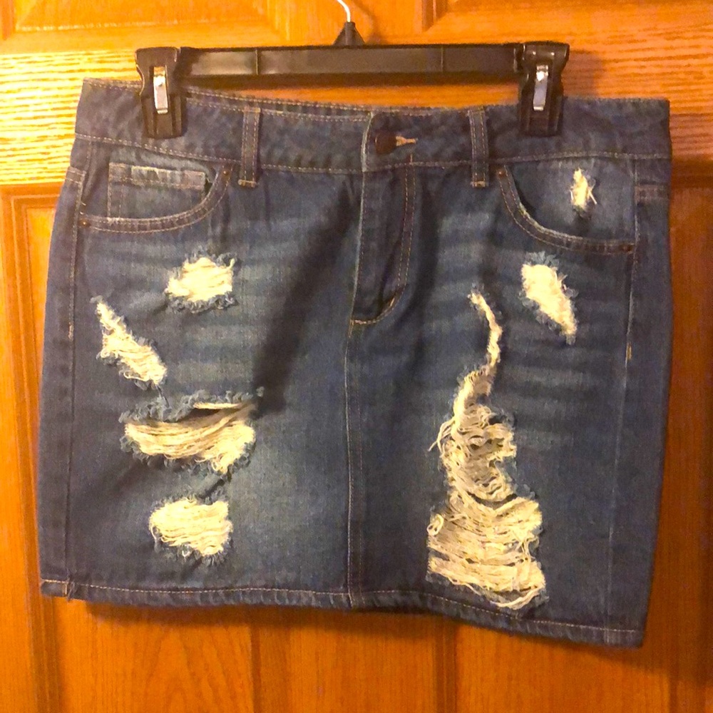 Blue Spice Distressed Jean mini skirt